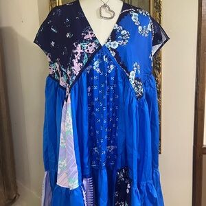 Blue Floral Deep V Boho Size Medium
